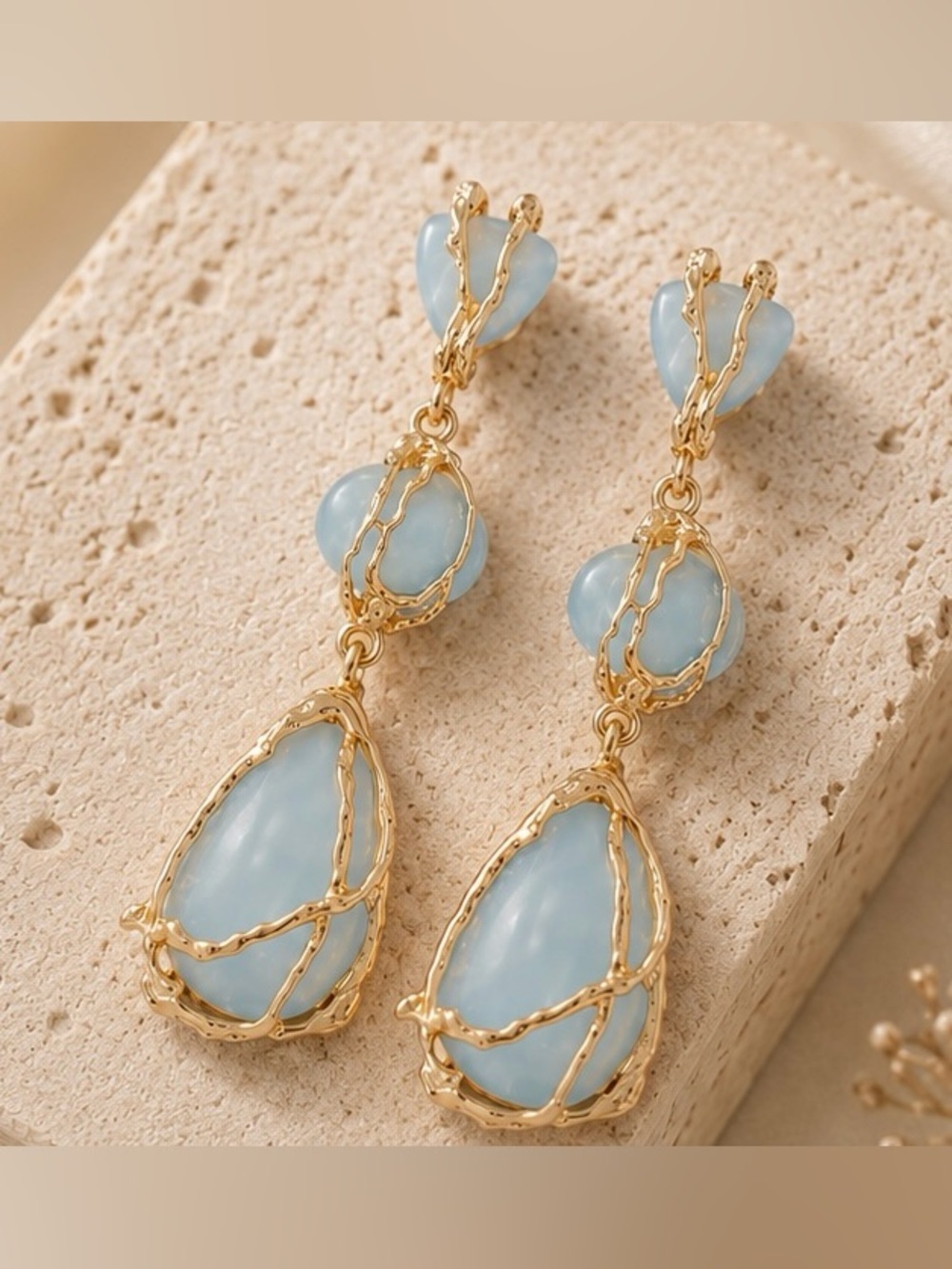 Azure Belle Sculptural Ocean Drop Earrings